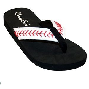 Woman’s baseball themed flip flops